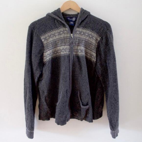 Vintage 90s Y2K Venezia Jeans Nordic Fair Isle Zip Up Sweater Hoodie Sz M/L - Picture 1 of 6